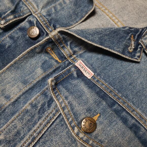 Rare Vintage 80s Guess by George Marciano Womens Cropped Denim Jacket Patches S - Picture 8 of 12